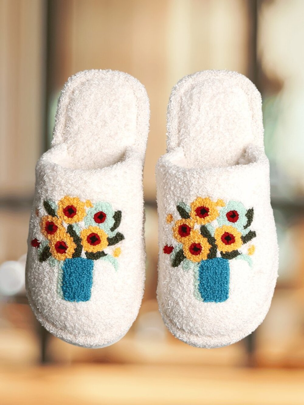 Iconic Artist Inspired Floral Art Comfy Womens Slide-On Slippers NEW